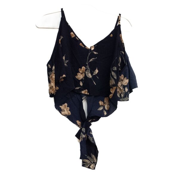 Windsor Teens Floral Knot Hem Sleeveless Top V-Neck Navy & Brown Size M - Picture 5 of 8